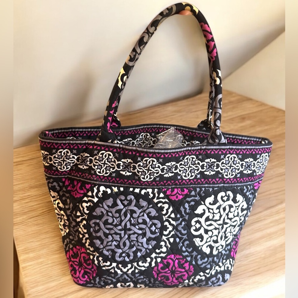 Vera Bradley - Black and Pink Geometric Floral Tote Bag